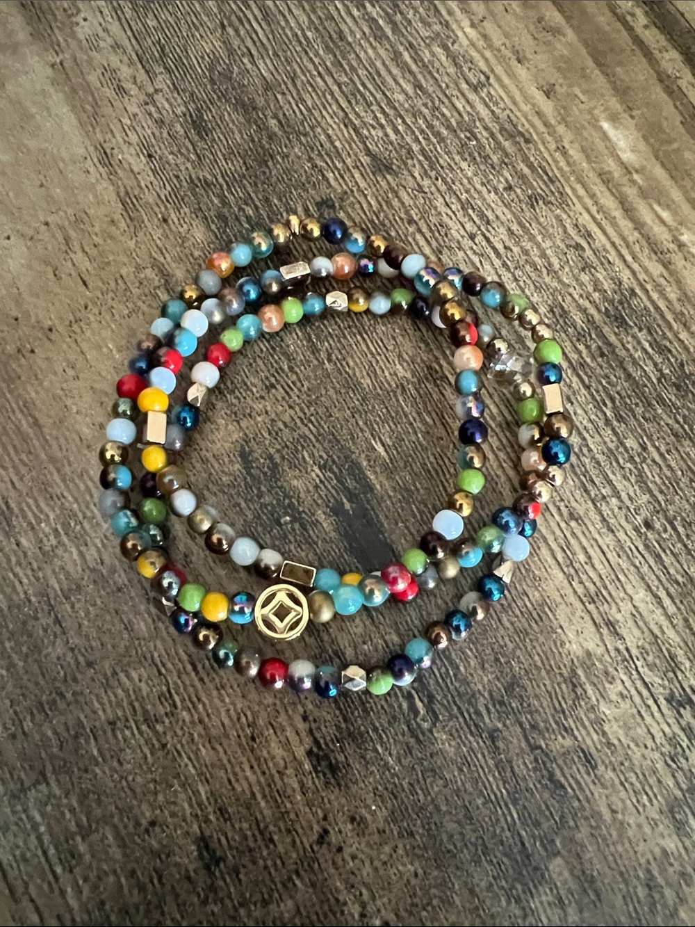 Set of Multicolor Beaded Stretch Bracelet with Gold Accents